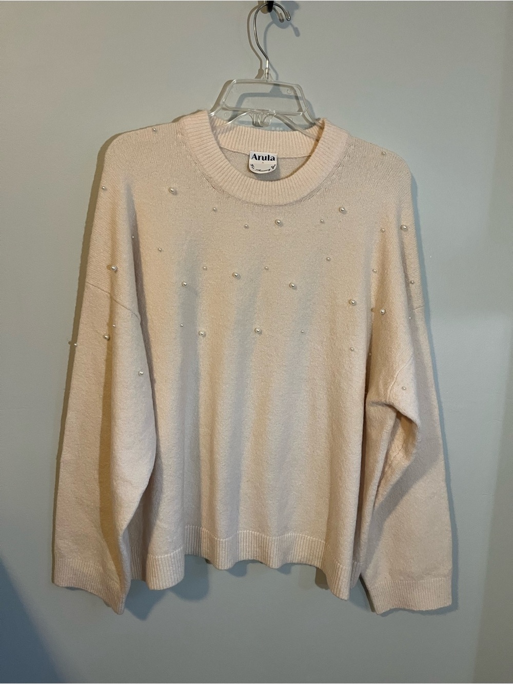 ARULA Women's Cream Pearl-Embellished Crewneck Sweater